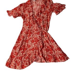 Floral Red Wrap Dress